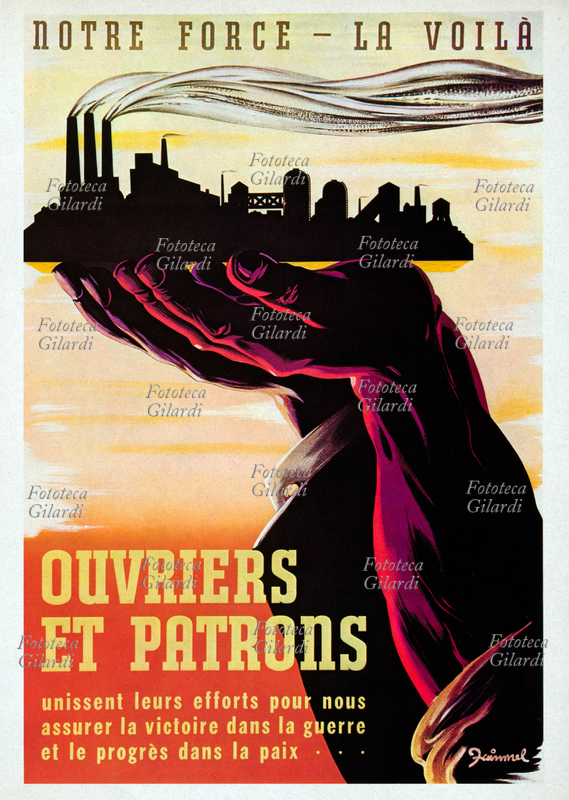 II GM CANADA "Notre force, la voilà / Ouvrier et Patrons unissent leurs efforts pour nous assurer la victoire dans la guerre et le progrès dans la paix..." (Ecco la nostra forza, operai e padroni uniscono i loro sforzi per assicurarci la vittoria in guerra e il progresso in pace...). Nell\