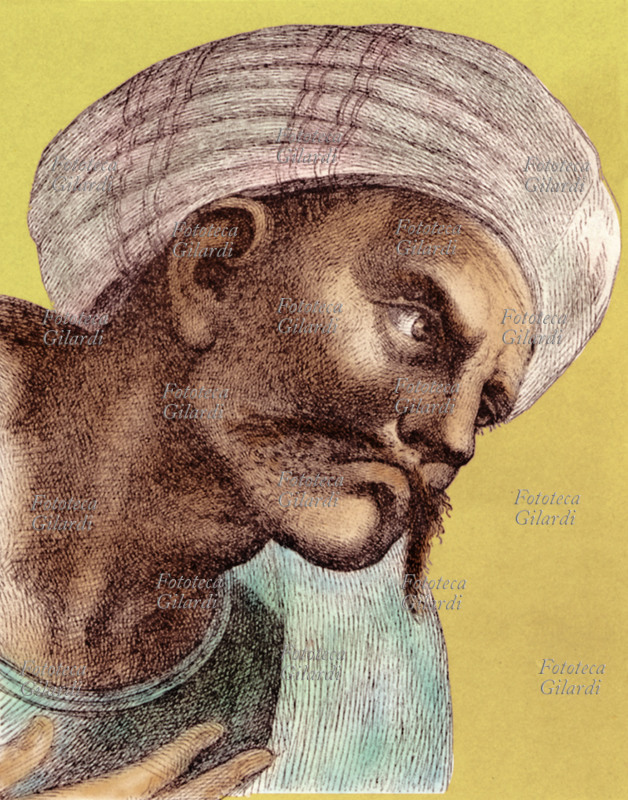 AVERROËS Abdul Waleed Muhammad Ibn Rushd (14 April 1126 – 10 December 1198), Arab philosopher, physician, mathematician, judge and jurist. Depiction of the scholar from Raphael\