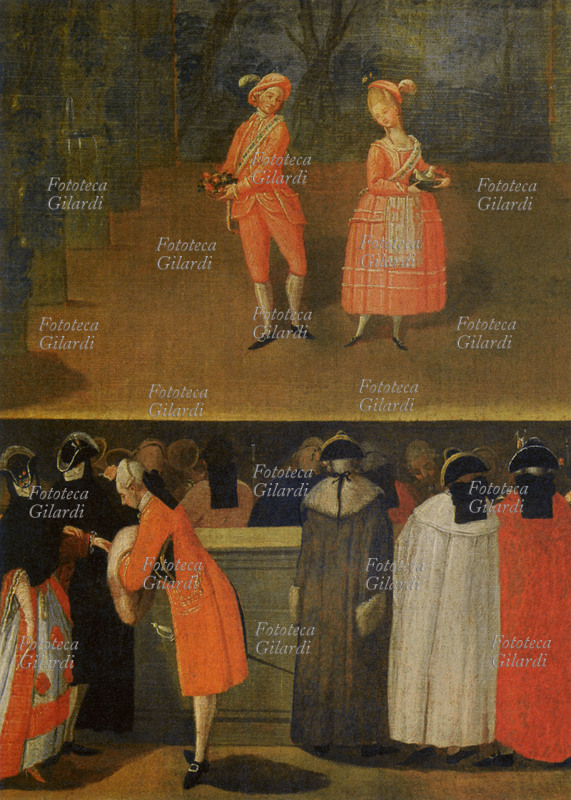 TEATRO La recita di una commedia al tempo di Carlo Goldoni, raffigurata in un dipinto settecentesco, di scuola veneziana, intitolato \