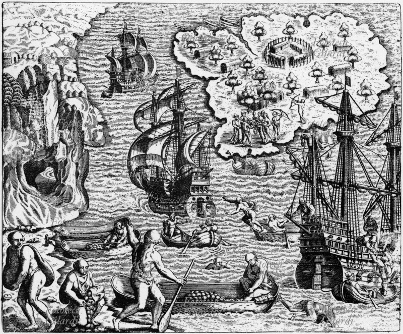 PATATE Cristoforo Colombo (1451 – 1506) importa nuovi generi alimentari dal Nuovo Mondo. Gli Indios aiutano a caricare provviste sulle caravelle: in primo piano vengono caricate patate, trasportate dal luogo della raccolta con sacchi a poncho. Da \