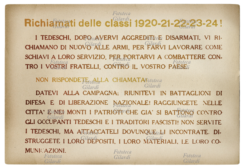 SECONDA GUERRA MONDIALE Volantino che esorta a non rispondere alla chiamata alle armi da parte del governo fantoccio dell\