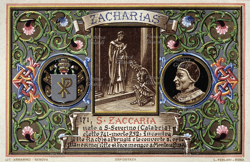 PAPA SAN ZACCARIA (679 – 15 marzo 752), nato a Santa Severina (Calabria), eletto nel 741, nel 749 incontra il Re longobardo Rachis all\