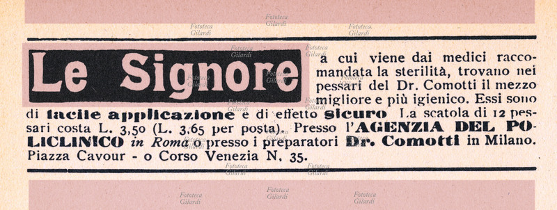 MEDICINA Pubblicità i pessari sterili per signore. (diaframma, metodo contraccettivo a barriera) Annuncio pubblicitario per la stampa dei primi anni del 1900. \