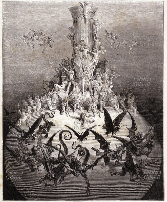 The Divine Oracle bottle. Illustration by Gustave Doré (1832-1883) for "Gargantua and Pantagruel", Book V, François Rabelais (1494-1553). France 1854