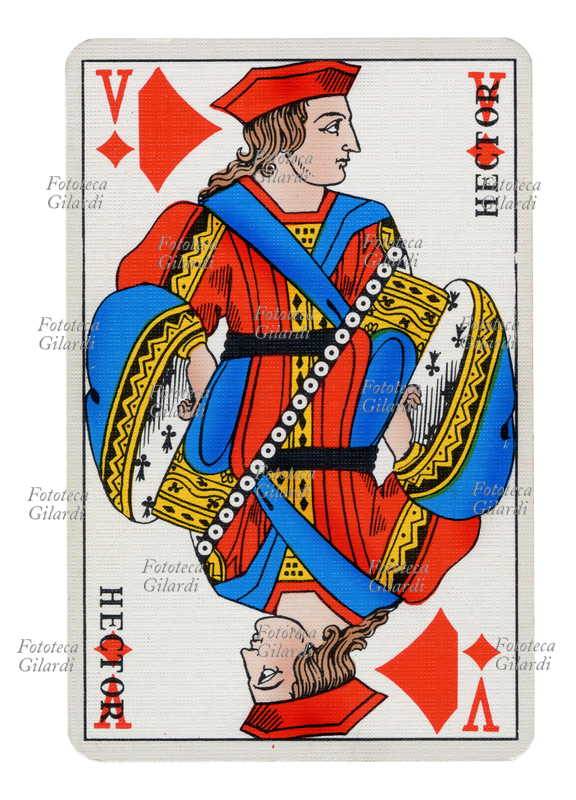 CARTA DA GIOCO Francese. Serie regionale per il gioco a 32 carte chiamato Belote, che mantiene nelle figure Roi, Dame, Valet, i nomi antichi della tradizione: il Fante di Quadri è \