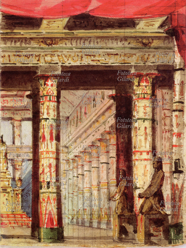 Giuseppe VERDI (1813-1901) Aida (1871), bozzetto scenografico per la celebre opera, realizzato per una dei primi allestimenti italiani, XIX secolo