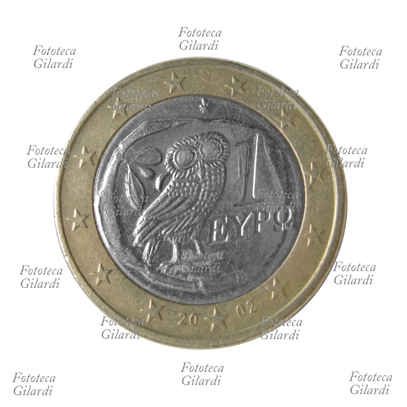 MONETE verso della moneta greca del valore di 1 Euro; vi è raffigurata la civetta di Minerva che appariva nell\