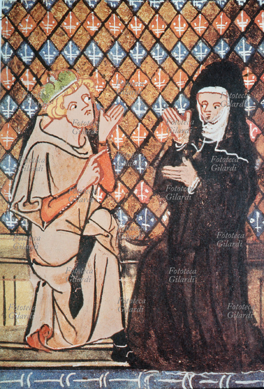 Pietro ABELARDO (1079-1142) ed Eloisa raffigurati in una miniatura tratta da manoscritto medioevale del \