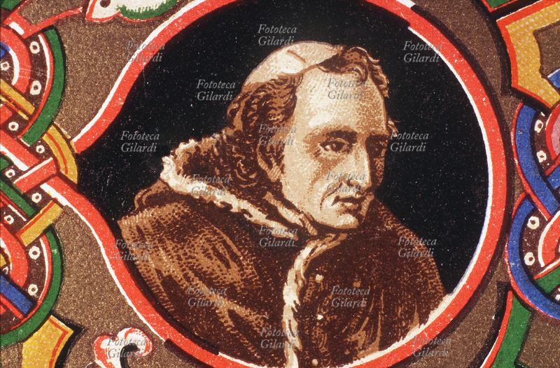 PAPA PIO VII (1742-1823), al secolo Barnaba Chiaramonti nato a Cesena, eletto nel 1800. Durante la sua reggenza incoronò Napoleone I. Ritratto, dettaglio da una cartolina cromolitografica della \