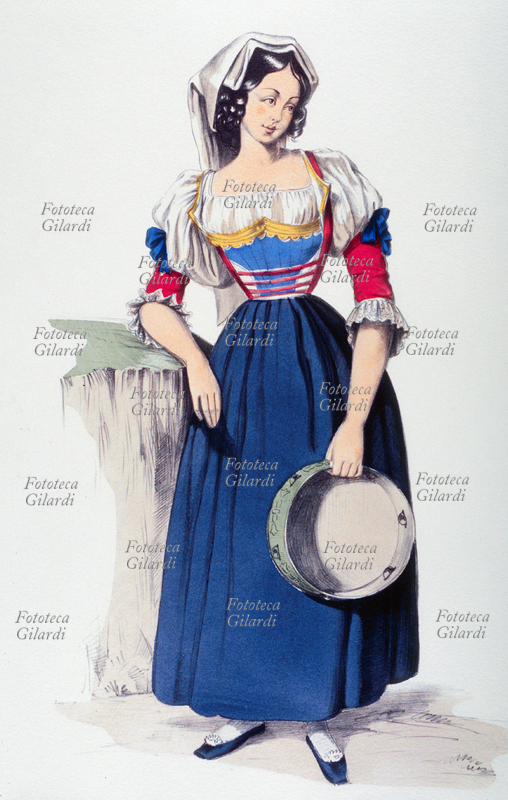 TAMBURELLO suonatrice nel costume tradizionale femminile di Potenza. Tavola n. 29 da \