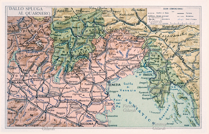 ITALIA NORD-ORIENTALE Dallo Spluga al Quarnero. Cromolitografia, Istituto Poligrafico d\