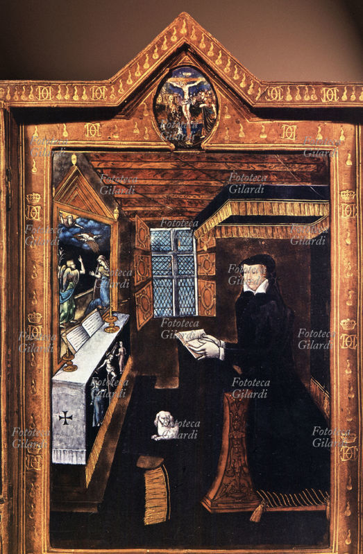 CATERINA DE MEDICI (1593-1629) nella Camera del Cordoglio, dopo la sua vedovanza. Dipinto a smalto di Jean III Pénicaud e Pierre Raymond le Vieux.