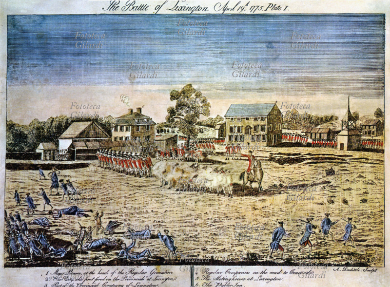 U.S.A. GUERRA DI INDIPENDENZA La battaglia di Lexington, 19 aprile 1775, che segnò l\