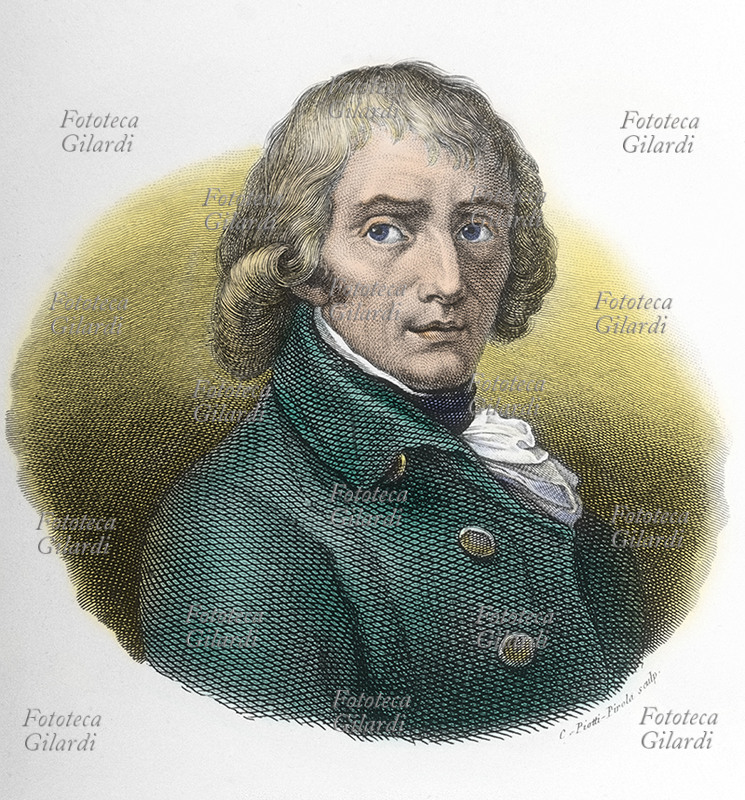 Giuseppe PARINI ( 23 maggio 1729 – 15 agosto 1799) poeta e letterato di Bosisio (Como). Ritratto da disegno eseguito dal vero da Andrea Appiani (31 maggio 1754 – 8 novembre 1817), incisione del 1857.