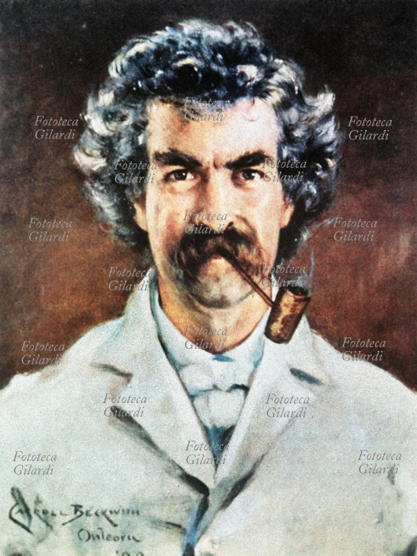 Mark TWAIN (1835-1910) scrittore pseudonimo di Samuel Langhorne Clemens. Stampa da ritratto di Carroll Beckwith USA 1870
