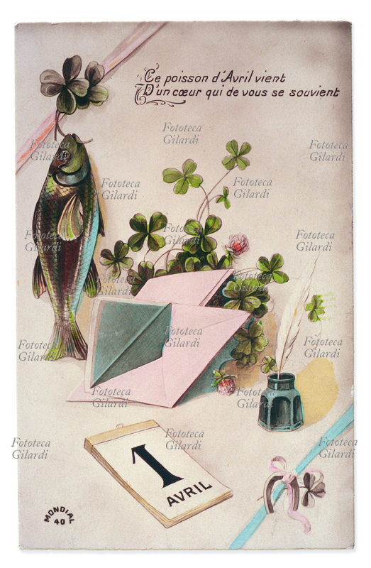 RICORRENZE Primo Aprile, composizione con elementi porta fortuna, il pesce d\