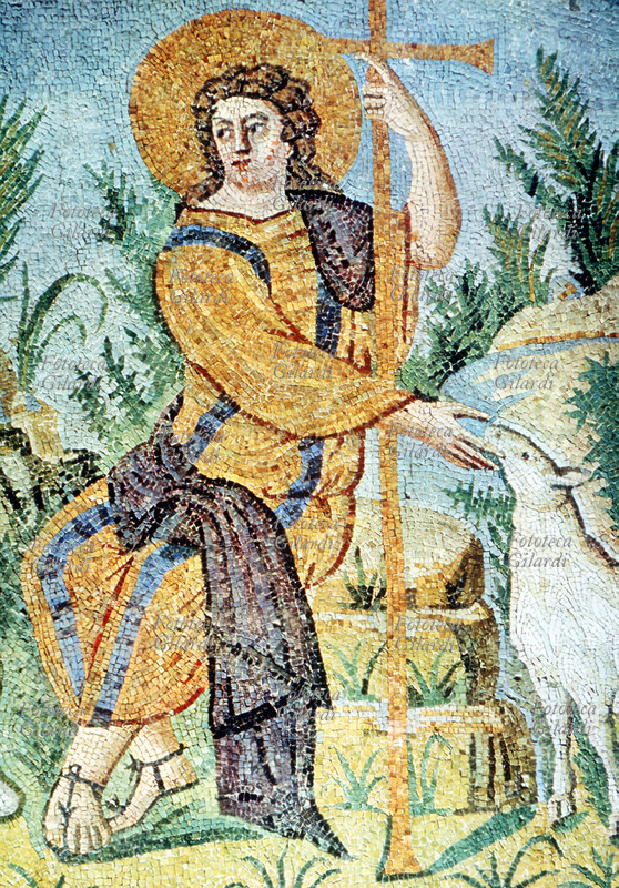 GESÚ Il Buon Pastore. Mosaico bizantino di una lunetta del Mausoleo di Galla Placidia, Ravenna V sec.