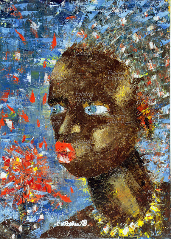 Ciro BORRELLI (1979-) Rose in luo. Ritratto di giovane donna africana . Olio su tela, 2003. Collezione dell\