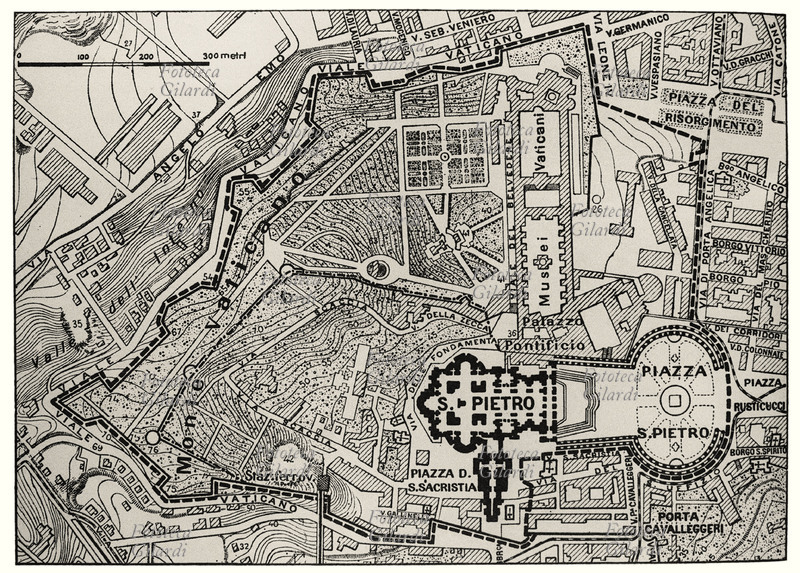 PATTI LATERANENSI La cartina topografica del nuovo stato della Città del Vaticano allegata ai Patti Lateranensi. Italia, 11 febbraio 1929