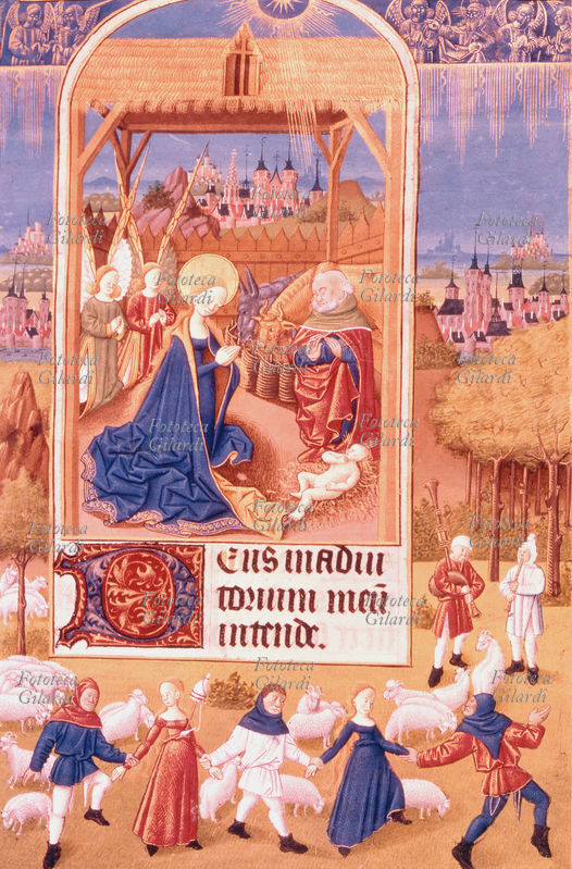 NATIVITÀ da Libro delle Ore appartenuto a Alonso F. De Cordoba, stampa da miniatura di scuola flamenca del XV secolo