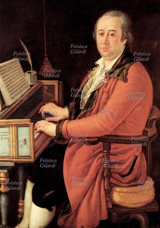 Domenico CIMAROSA (17 dicembre 1749 – 11 gennaio 1801) Ritratto del compositore al clavicembalo eseguito da Francesco Candido (? - 1807), Italia 1785.