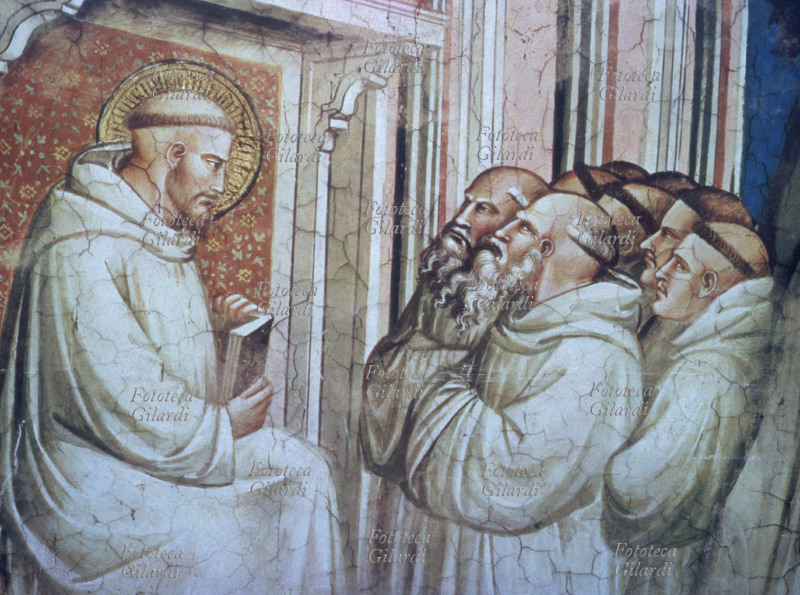 SPINELLO ARETINO (1350 circa - 14 marzo 1410) San Benedetto da Norcia (2 marzo 480 – 21 marzo 547) raffigurato in trono mentre parla con i suoi monaci. Dettaglio da \
