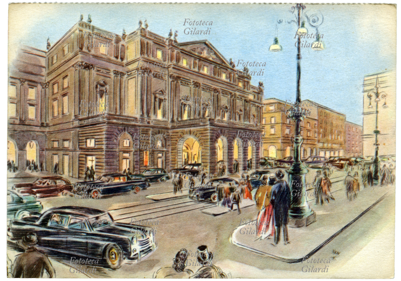 MILANO Teatro alla Scala, esterno verso la sera della prima; il pubblico arriva in piazza con macchine eleganti e vestiti da sera adatti all\