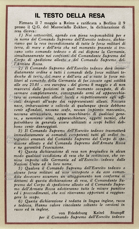 II GUERRA MONDIALE Il testo della resa della Germania pubblicato sulla stampa dell\