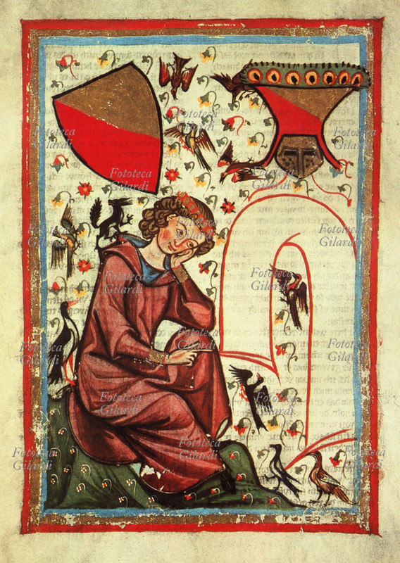 Heinrich von VELDEKE (115?-119?) ritratto del poeta tedesco raffigurato in una miniatura da manoscritto del XIV secolo. Da raccolta di versi e canti d\