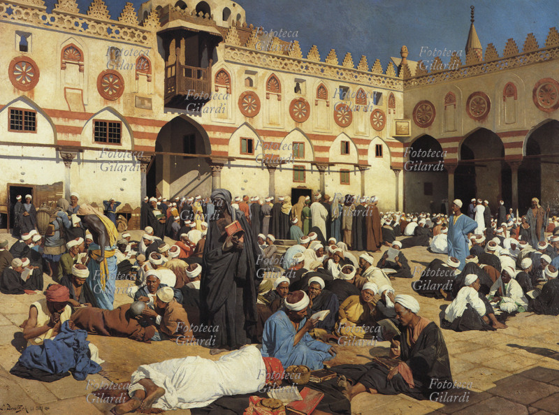 Ludwig DEUTSCH (1855-1935] Egitto: El Azhar, università araba al Cairo. Stampa facsimile dal dipinto, 1890
