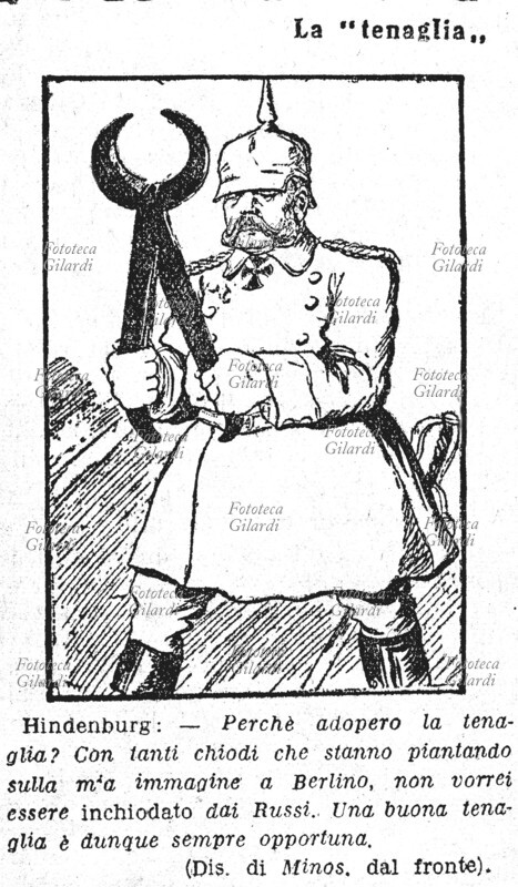 GERMANIA Paul von Hindenburg (2 ottobre 1847 – 2 agosto 1934), generale e uomo di stato tedesco, con un grosso attrezzo in mano dice: \