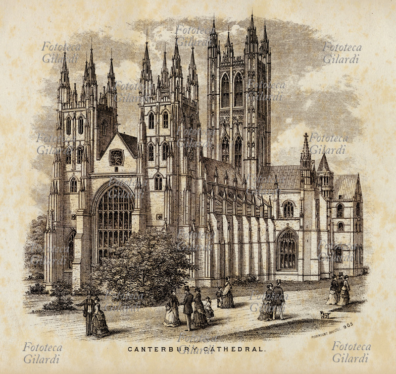 CANTERBURY Cattedrale. Stampa calcografica di E.S. Robinson, Bristol 1880