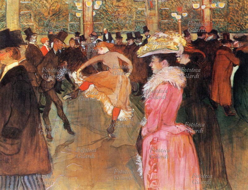 BELLE EPOQUE Valentin le Désossée e La Goulue, danzano al Moulin Rouge. Stampa fac-simile da dipinto di Henri de Toulouse-Lautrec, 1890