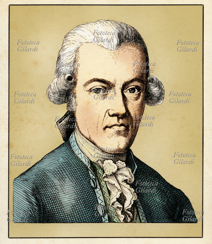 August Ludwig von SCHLÖZER (5 luglio 1735 - 9 settembre 1809), storico tedesco, pose le basi per lo studio critico della storia della Russia. Ritratto, versione colorata di una incisione di Hugo Bürkner (1818-1897), Germania 1854