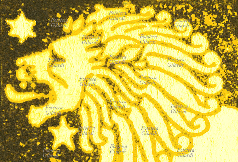 ZODIACO Segno del Leone. Elaborazione da xilografia di un trattato del 1917 di C. Aq. Libra, pseudonimo dell\