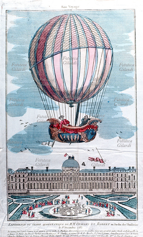PALLONE AEROSTATICO dieci giorni dopo la prima ascensione in mongolfiera con equipaggio umano, avvenuta in Francia il 21 novembre 1783 grazie ai fratelli Montgolfier, che sfruttavano la fisica dell\