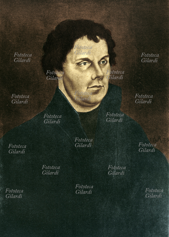 Martin LUTERO (10 novembre 1483 -18 febbraio 1546) teologo tedesco, iniziatore della Riforma protestante della Chiesa. Litografia, s.d.