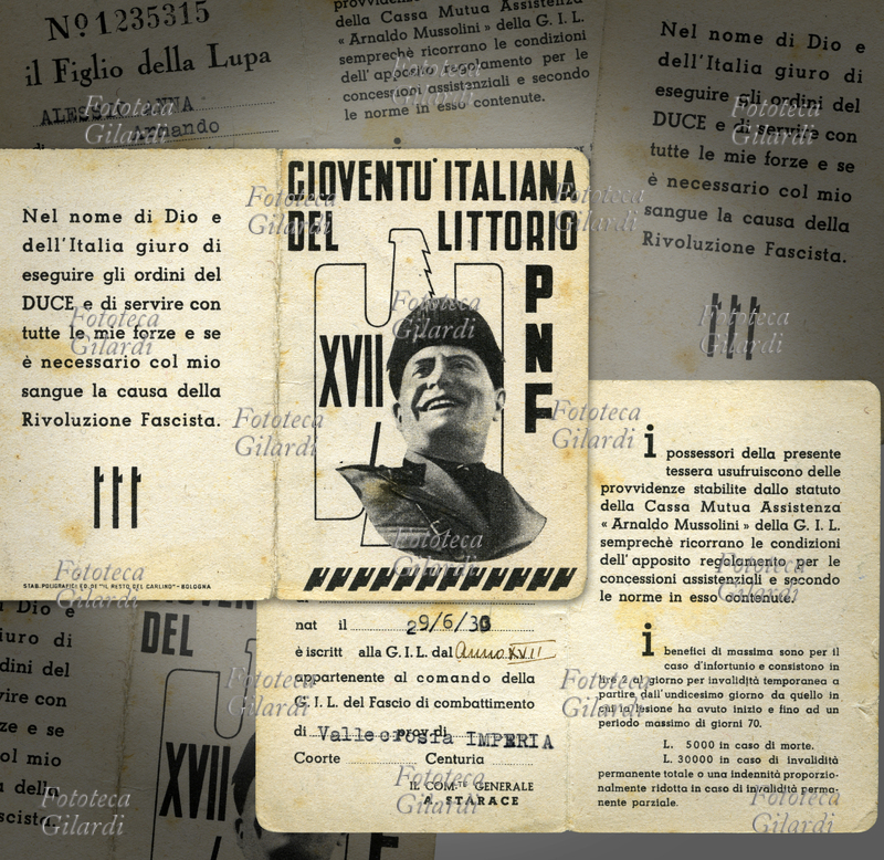 FASCISMO tessera della Gioventù Italiana del Littorio dell\