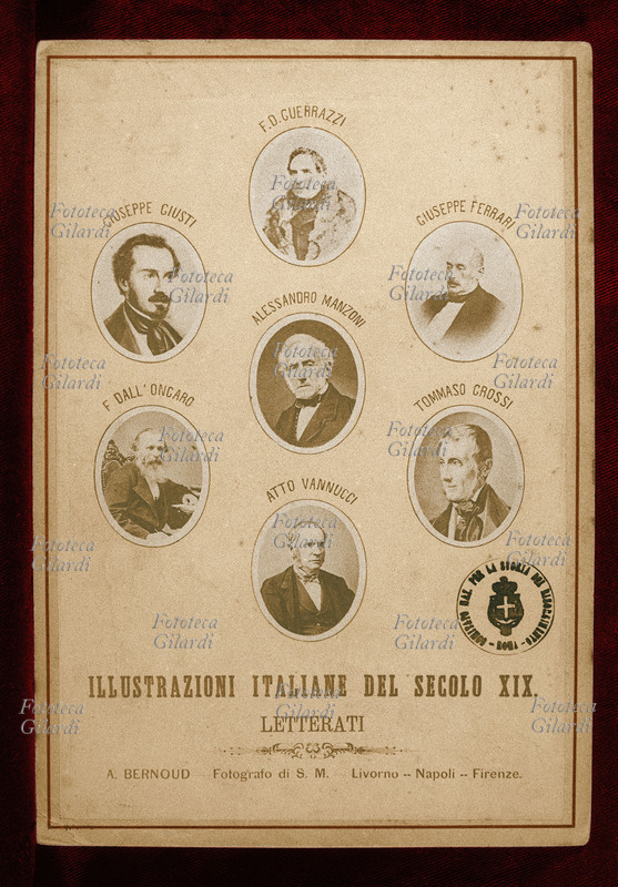 ITALIA 1850 letteratura: composizione fotografica di ampia diffusione con i ritratti dei maggiori scrittori dell\