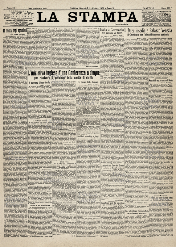 Prima pagina del quotidiano \