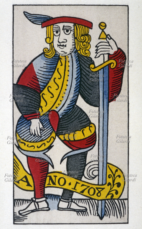 CARTE DA GIOCO Fante di spade. Figura da mazzo spagnolo che porta, in una delle carte, la dicitura \