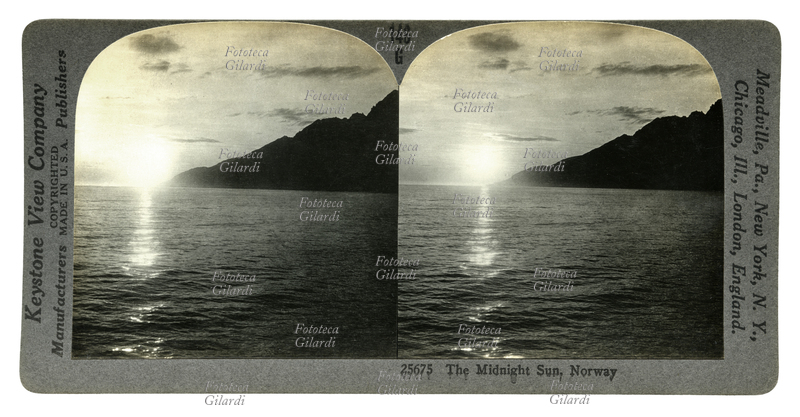 NORVEGIA il sole di mezzanotte. Fotografia stereoscopica, Keystone View Company, Underwood & Underwood Inc. Publishers, USA 1900 circa