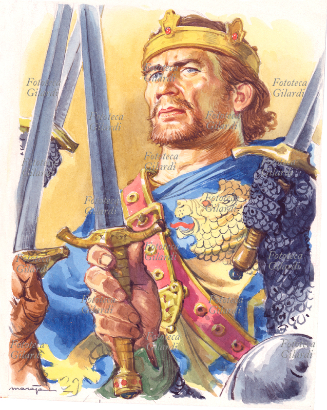 RICCARDO CUOR DI LEONE (1157-1199) Illustrazione di Libico Maraja (1912-1983) pittore, disegnatore e illustratore, per una riduzione per ragazzi del romanzo \