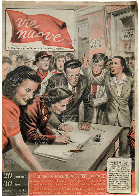 NEW WAY "In every village, in every ward of Italy is signed for peace. - The signature that we put on this record - said a woman in San Martino di Sampierdarena - is like signing the wedding register: with this we commitment is to be for a lifetime of peace partisans -. the Italian women are at the forefront of anti-war and warmongers ". The World Congress for Peace in the writings of Platt-Mills, N. Anichkov, Joliot-Curie, Jean Cassou, Louis Daquin, M. Maddalena Rossi; Articles of Secchia, Pajetta, Teresa Noce, Tolly, Sibilla, Repaci, Jovine, Cat, Bigiaretti, Degli Espinosa. Cover of \