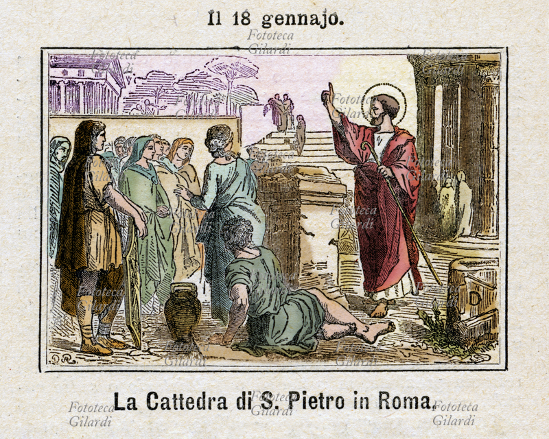 LA CATTEDRA DI SAN PIETRO è oggetto di culto dal III secolo, quando fu inserita nel calendario romano generale al 22 febbraio, senza distinzione di luogo. Nel Martirologio geronimiano, del IX secolo, viene però commemorata in due date: il 18 gennaio si ricorda la Cattedra di San Pietro a Roma, che è ritenuta di maggiore rilevanza, mentre il 22 febbraio rimane associato alla Cattedra di San Pietro in Antiochia. Dal 1908 il 18 gennaio è stato dedicato all\