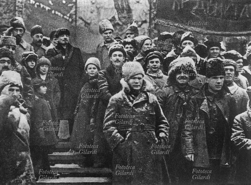 USSR December 1918. Photography from publication of Soviet propaganda of the age, by which Trotzky, by means of an alteration, is cancelled by the flank of Lenin. It was be a matter of a manifestation to Moscow on the Red Public square.