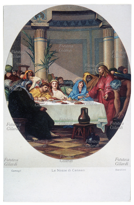 Nicolò BARABINO (1832-1891) Le nozze di Canaan. Gli sposi accanto alla Madonna, mentre Gesù trasforma l\