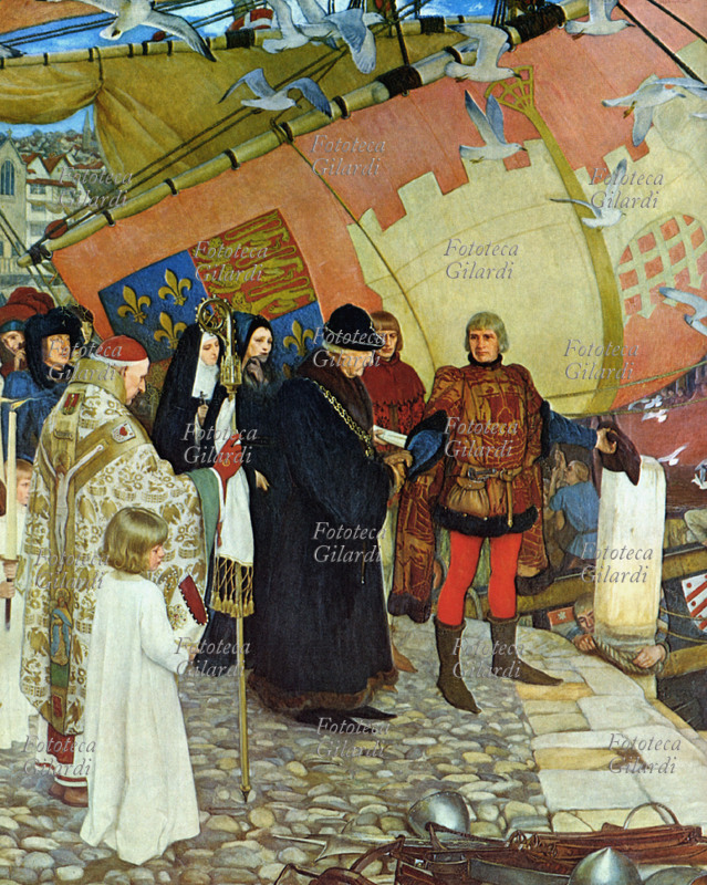Giovanni CABOTO (1450-1498) navigatore veneziano, in partenza da Bristol per uno dei suoi viaggi esplorativi al servizio di Enrico VII d\
