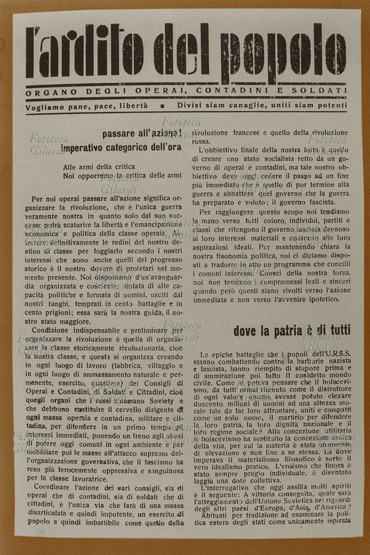 RESISTENZA Stampa clandestina. Prima pagina de \