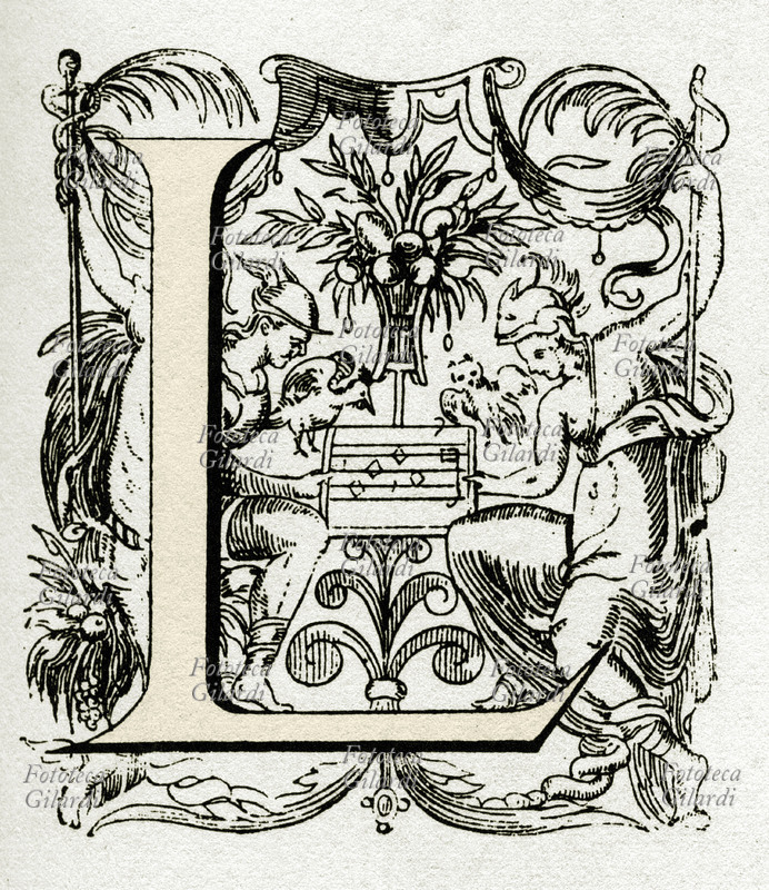 CAPOLETTERA L illustrato con personaggi mitologici. Xilografia , Francia XVI secolo